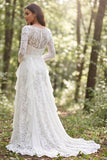 Robe de mariée en dentelle ivoire à volants à volants avec fente