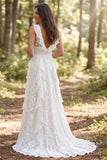 Robe de mariée longue ivoire à col en V à volants et fente