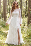 Robe de mariée ivoire en chiffon à volants à manches longues avec fente