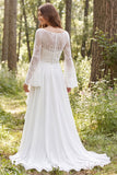 Robe de mariée ivoire en chiffon à volants à manches longues avec fente