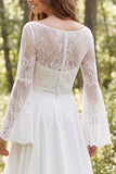 Robe de mariée ivoire en chiffon à volants à manches longues avec fente
