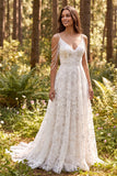 Robe de mariée longue à épaules froides en ivoire florale en A