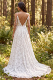 Robe de mariée longue à épaules froides en ivoire florale en A