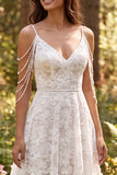 Robe de mariée longue à épaules froides en ivoire florale en A
