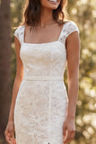 Robe de mariée longue à col carré en ivoire de sirène avec fente