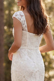 Robe de mariée longue à col carré en ivoire de sirène avec fente