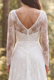 Robe de mariée longue ivoire à manches longues à volants A-line avec fente