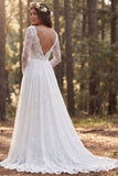 Robe de mariée en dentelle à manches longues en ivoire avec fente