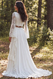 Robe de mariée ivoire à 2 pièces à manches longues à manches longues à col bateau, avec fente