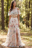 Ivoire robe de mariée longue à encolure florale en ligne A avec une longue fente
