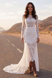 Robe de mariée longue en dentelle sirène ivoire à manches longues