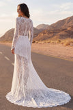 Robe de mariée longue en dentelle sirène ivoire à manches longues