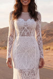 Robe de mariée longue en dentelle sirène ivoire à manches longues