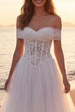 Corset ivoire à épaule décollée corset longue en tulle