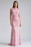 Robe longue de cérémonie à fleurs en paillettes sirène rose