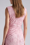 Robe longue de cérémonie à fleurs en paillettes sirène rose