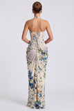 Corset fleuri sirène à col hul en ivoire longue robe formelle avec fente