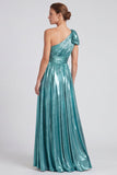 Robe formelle longue à une épaule métallique métallique dorée