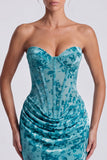 Rose Sweetheart Velvet Corset Corset Froncé Sirène Longue Robe Formelle