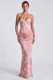 Rose Sweetheart Velvet Corset Corset Froncé Sirène Longue Robe Formelle