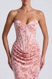Rose Sweetheart Velvet Corset Corset Froncé Sirène Longue Robe Formelle