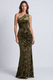 Velous olive, robe longue de sirène fleurie à frons