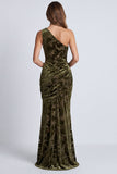 Velous olive, robe longue de sirène fleurie à frons