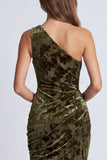 Velous olive, robe longue de sirène fleurie à frons