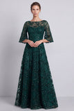 Longue robe de mère de la mariée en ligne A vert foncé à paillettes