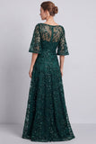 Longue robe de mère de la mariée en ligne A vert foncé à paillettes