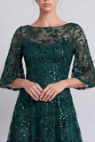 Longue robe de mère de la mariée en ligne A vert foncé à paillettes