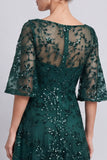 Longue robe de mère de la mariée en ligne A vert foncé à paillettes