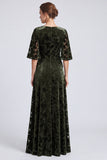 Robe longue formelle longue en velours en V à col en V olive à col en V et longues manches