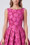 Robe midi fleurie sans dos Jacquard à col bateau Fuchsia A-Line