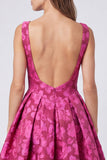 Robe midi fleurie sans dos Jacquard à col bateau Fuchsia A-Line