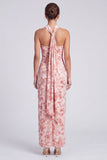 Robe à fêtes en velours sirène rose à col nu et col nu, longue robe florale