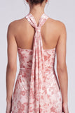 Robe à fêtes en velours sirène rose à col nu et col nu, longue robe florale