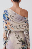 Ivoire robe longue formelle à manches longues en sirène florale à une épaule