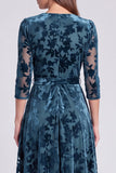 Robe midi fleurie midi en velours olive à col en V ligne A avec ceinture