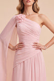Robe Maxi en chiffon en mousseline froncée rose pâle avec une épaule