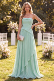 Robe Maxi Aline en mousseline en mousseline menthe verte menthe sans bustier