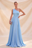 Robe Maxi en satin à une épaule bleu ciel