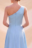 Robe Maxi en satin à une épaule bleu ciel