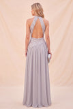 Robe Maxi à paillettes gris clair à col nu avec fente