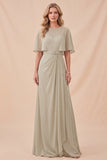 Robe maskinskine en chiffon taupe à col rond à col rond avec ceinture