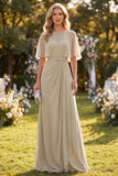 Robe maskinskine en chiffon taupe à col rond à col rond avec ceinture