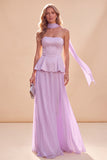 Robe Maxi en chiffon en chiffon bustier violet clair avec des perles