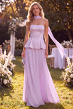 Robe Maxi en chiffon en chiffon bustier violet clair avec des perles