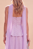 Robe Maxi en chiffon en chiffon bustier violet clair avec des perles