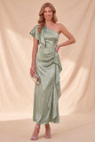 Robe Maxi en satin à volants à volants en saute poussiéreuse sauge poussiéreuse